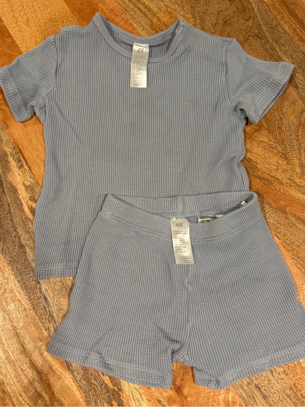 H&M Light Blue Waffle Knit Tee & Shorts Set